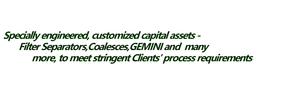  Specially engineered, customized capital assets - Filter Separators,Coalesces,GEMINI and many more, to meet stringent Clients' process requirements 